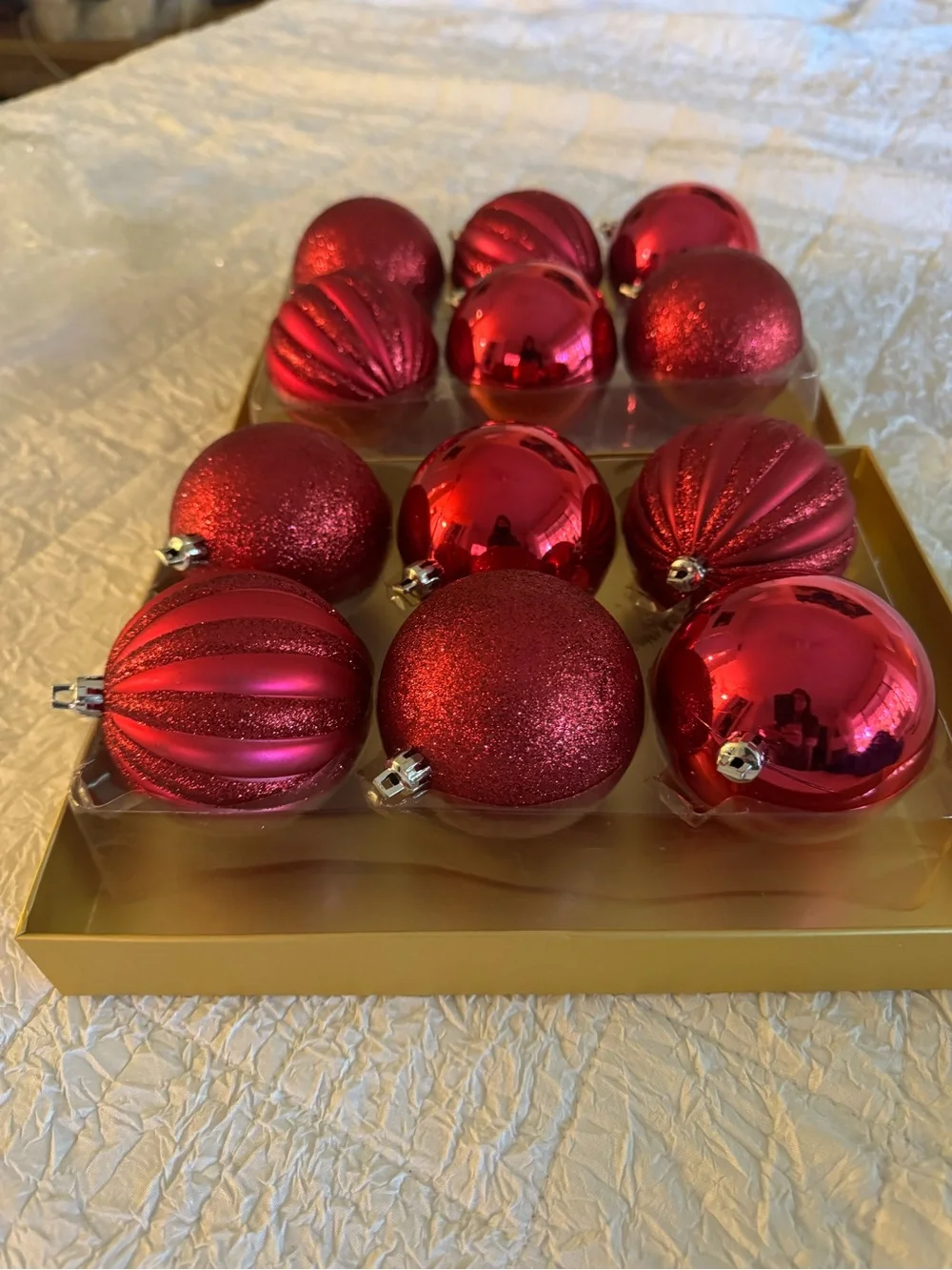 Glass Red Holiday Ornament Set - 12 Decorative Baubles
